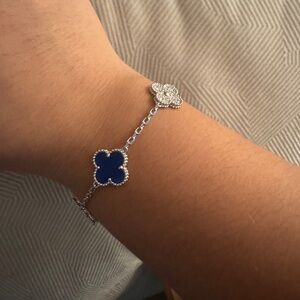 Blue stone and crystal clover bracelet